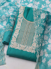 Neck Embroidered Chanderi Unstitched Suit With Dupatta